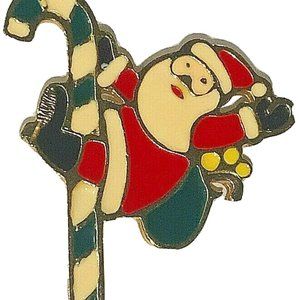 Vtg BJ Santa Candy Cane Signed Christmas Brooch Pi